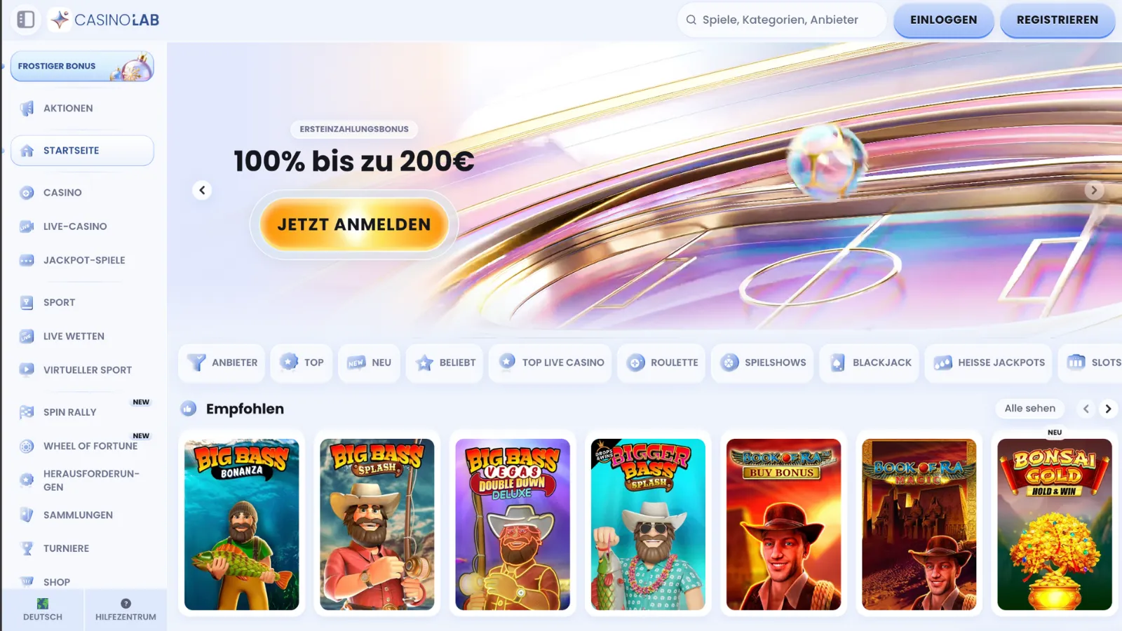 CasinoLab Desktop Ansicht