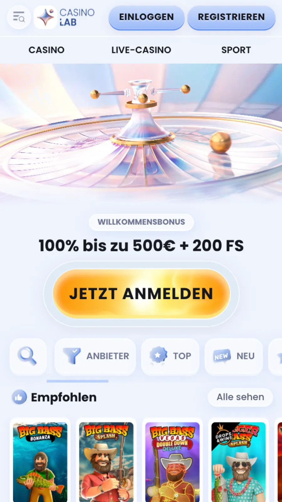 CasinoLab Mobile Ansicht