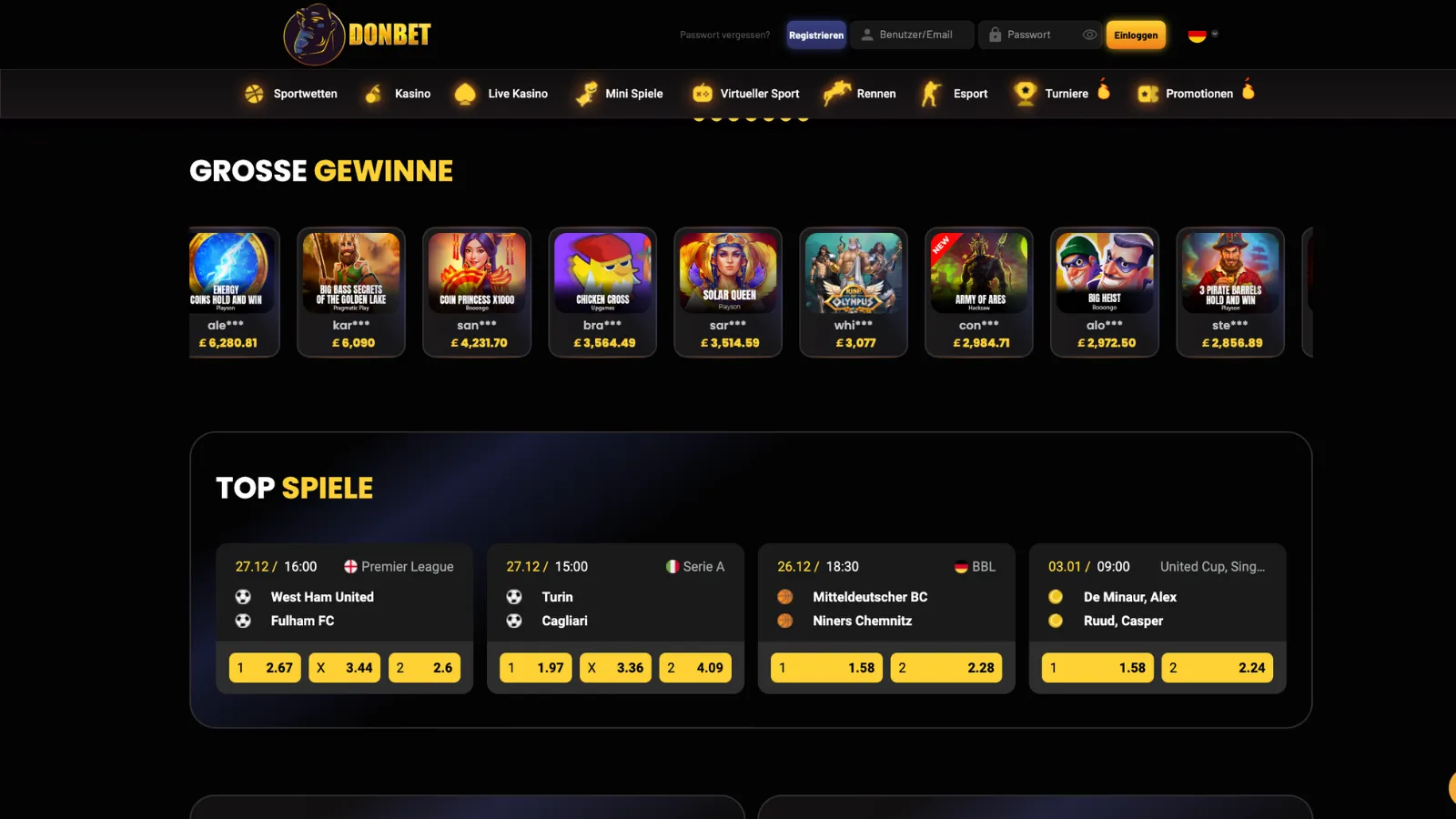 Donbet Desktop Ansicht