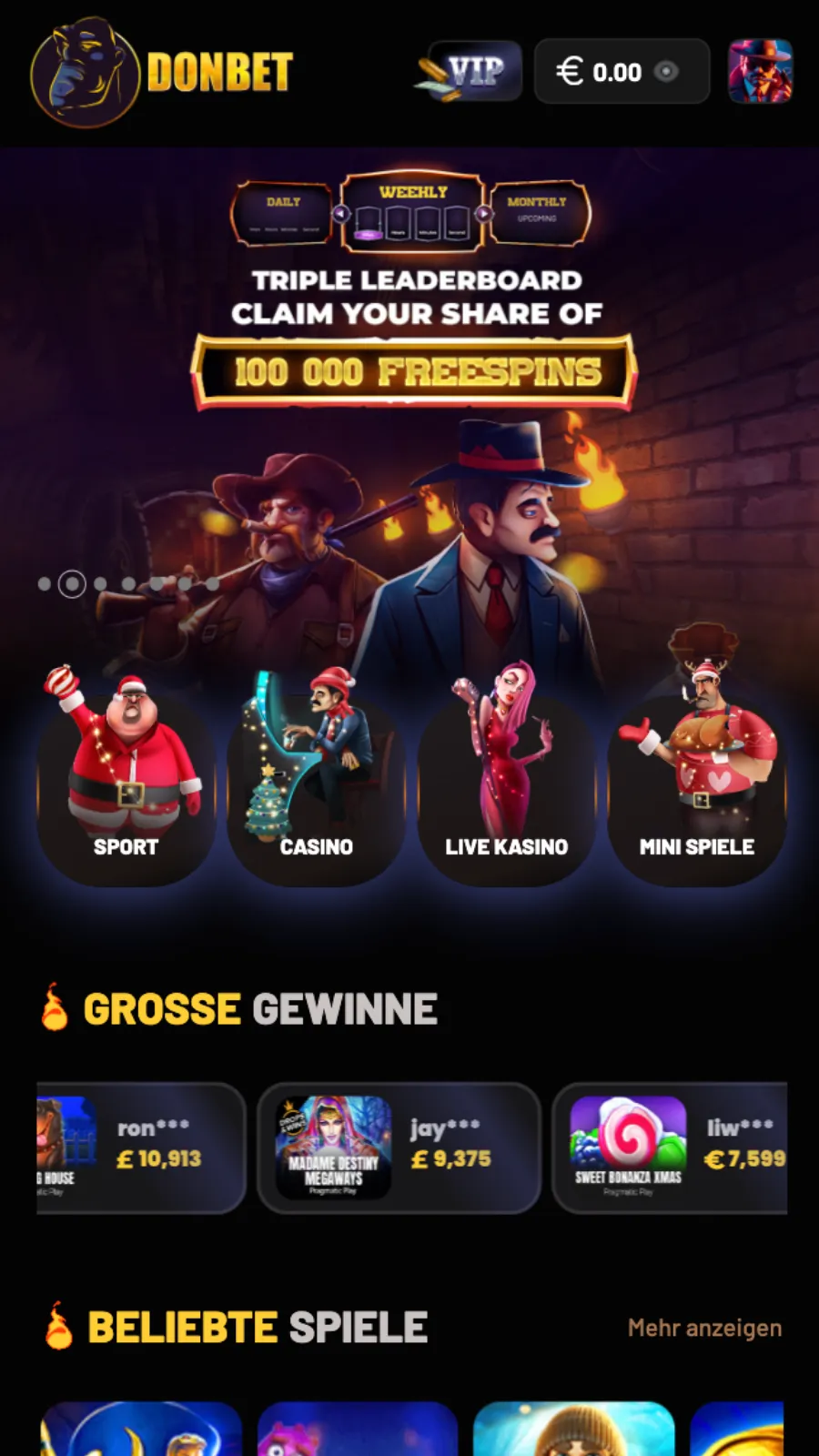 Donbet Mobile Ansicht