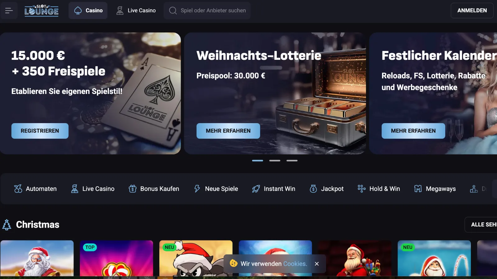 Slot Lounge Desktop Ansicht