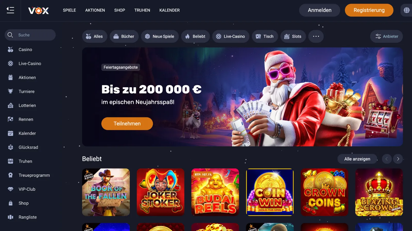 Vox Casino Desktop Ansicht