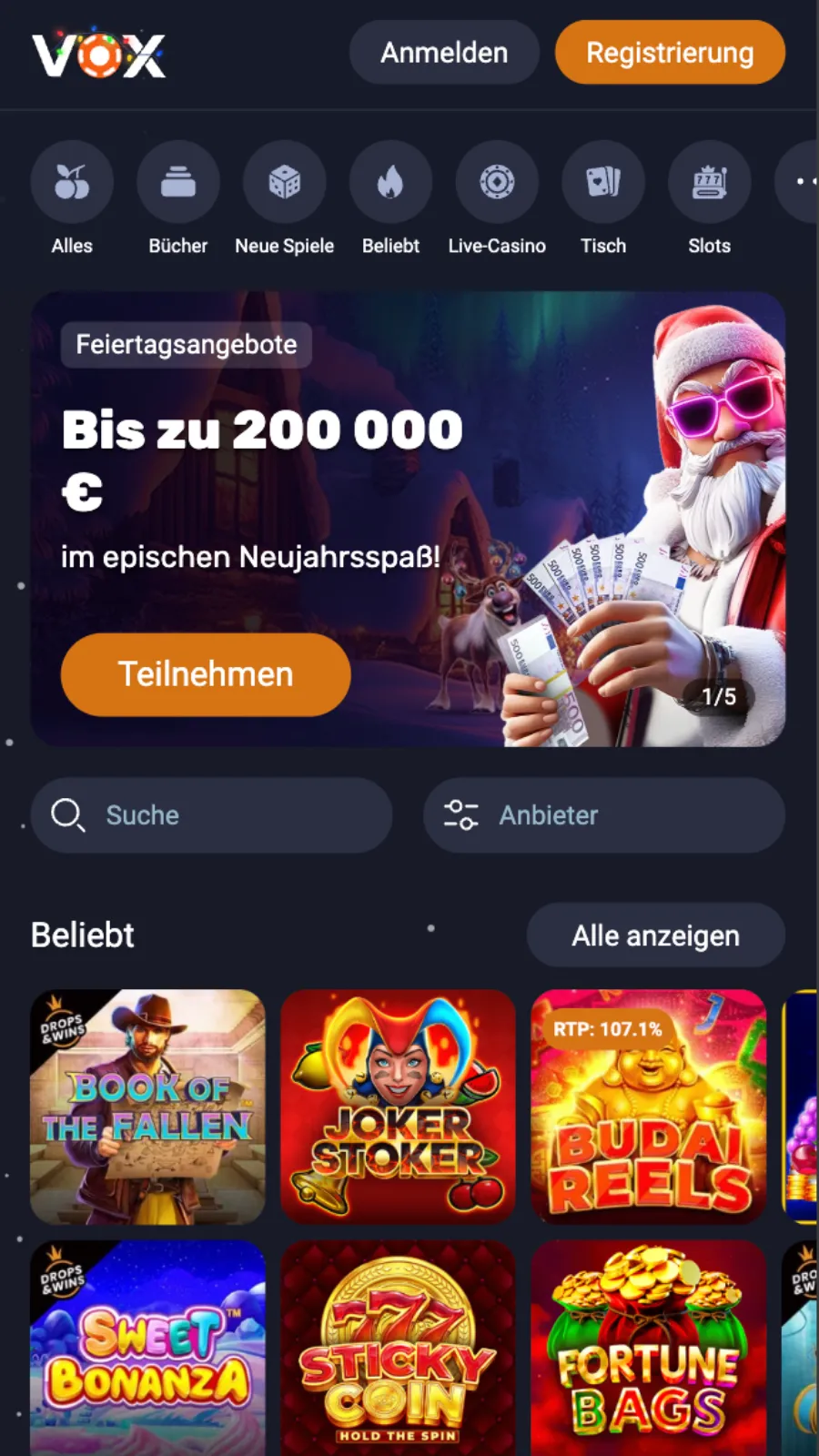 Vox Casino Mobile Ansicht